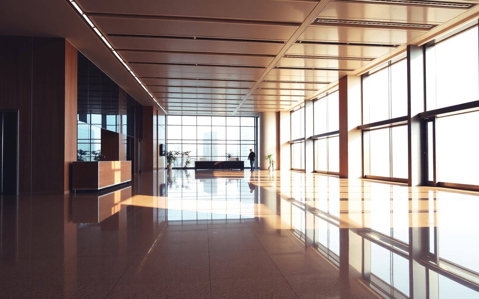 Bright corporate lobby cleaned by Christina Building Maintenance